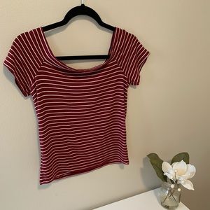 Burgundy and white stripped off the shoulder top